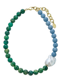 Rodela Necklace Rhode African Jade Angelite and Baroque Pearl Necklace