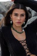 Rodela Necklace Rhode African Jade Angelite and Baroque Pearl Necklace