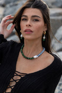 Rodela Necklace Rhode African Jade Angelite and Baroque Pearl Necklace
