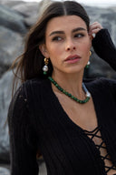 Rodela Necklace Rhode African Jade Angelite and Baroque Pearl Necklace