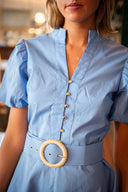 Sail to Sable Dress Light Blue Belted Puff Sleeve Tunic Dress