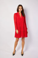 Sail to Sable Dress Red Lurex Long Sleeve Tunic Flare Dress