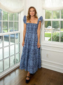 Sail to Sable Dress Tropical Block Print Flutter Strap Smocked Midi Dress