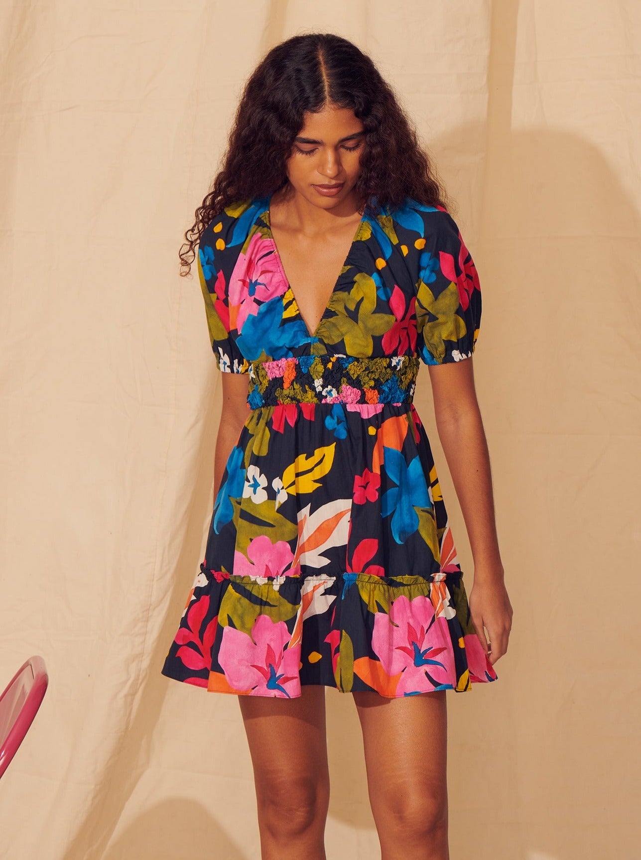 Denim buy Hawaiian print floral mini dress