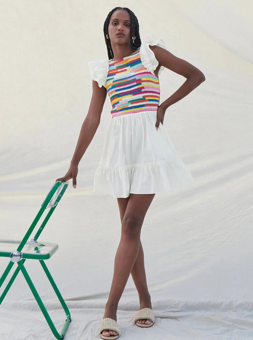 Saylor Dress Leonara Rainbow Stripe Crochet Mini Dress