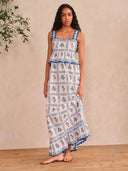 Saylor Dress Vonda Grid Floral Block Print Midi Dress