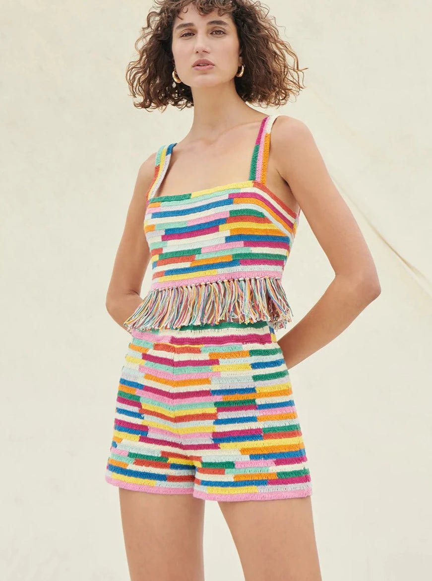 Saylor Short Set Gwendoline Rainbow Stripe Crochet Stripe Set