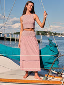 Saylor Skirt Set Garnet Red Stripe Shirting Midi Skirt Set