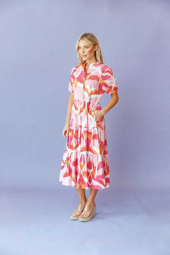 Sheridan French Dress Kimbell Dress in Flamingo Watermelon Ikat