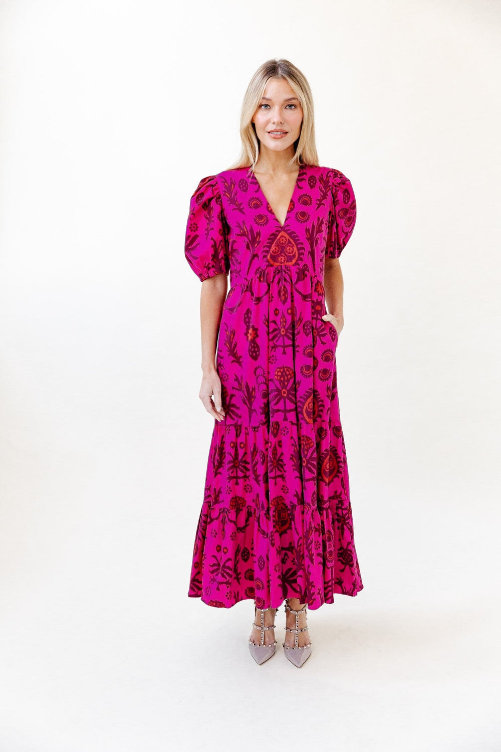 Sheridan French Dress Margot Dress in Raspberry Floral Ikat