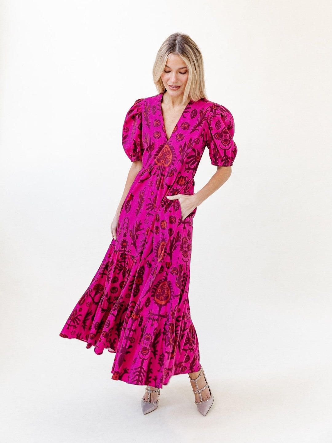 Sheridan French Dress Margot Dress in Raspberry Floral Ikat