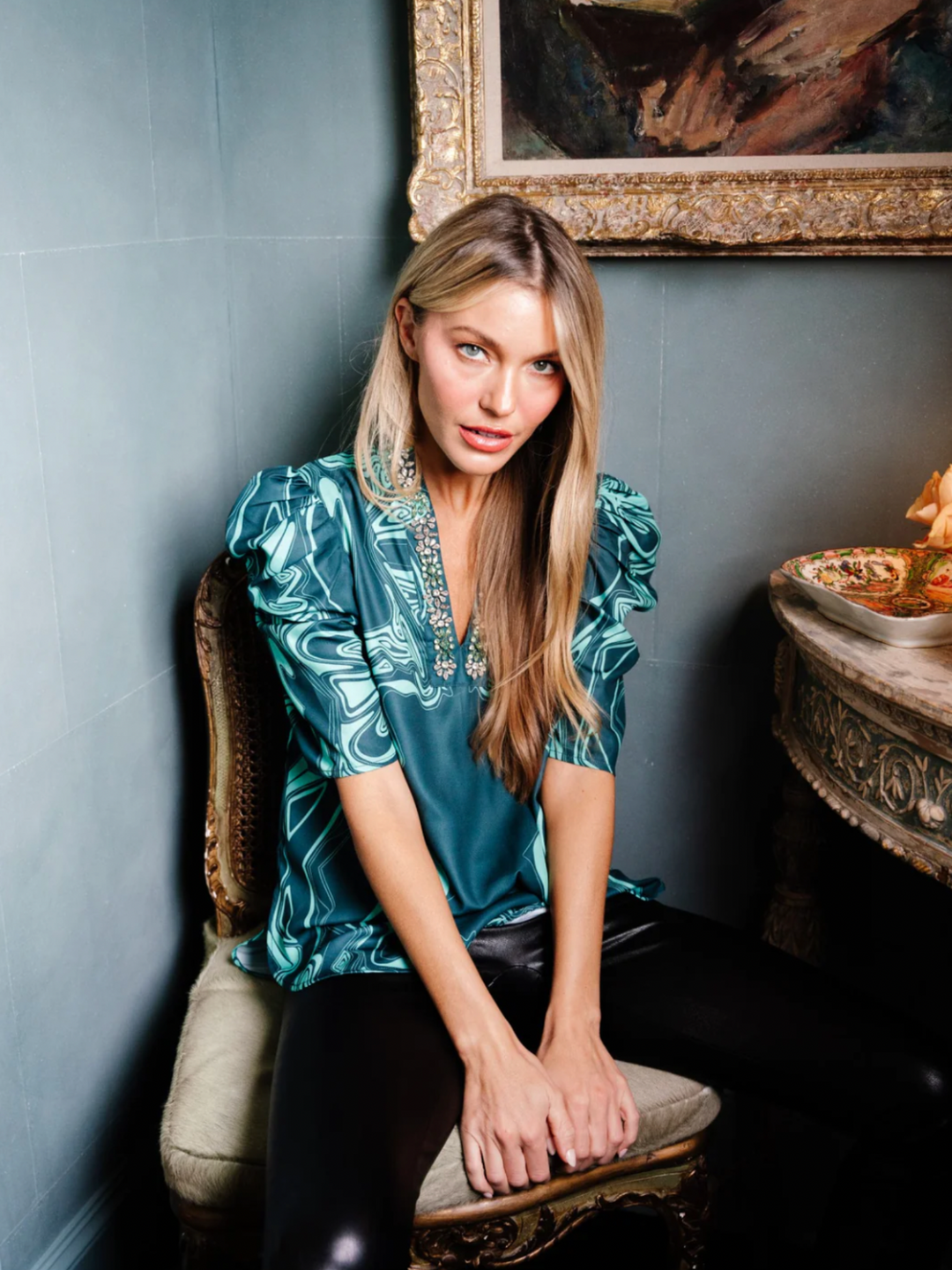 Sheridan French Top Natalie Blouse in Emerald Marble