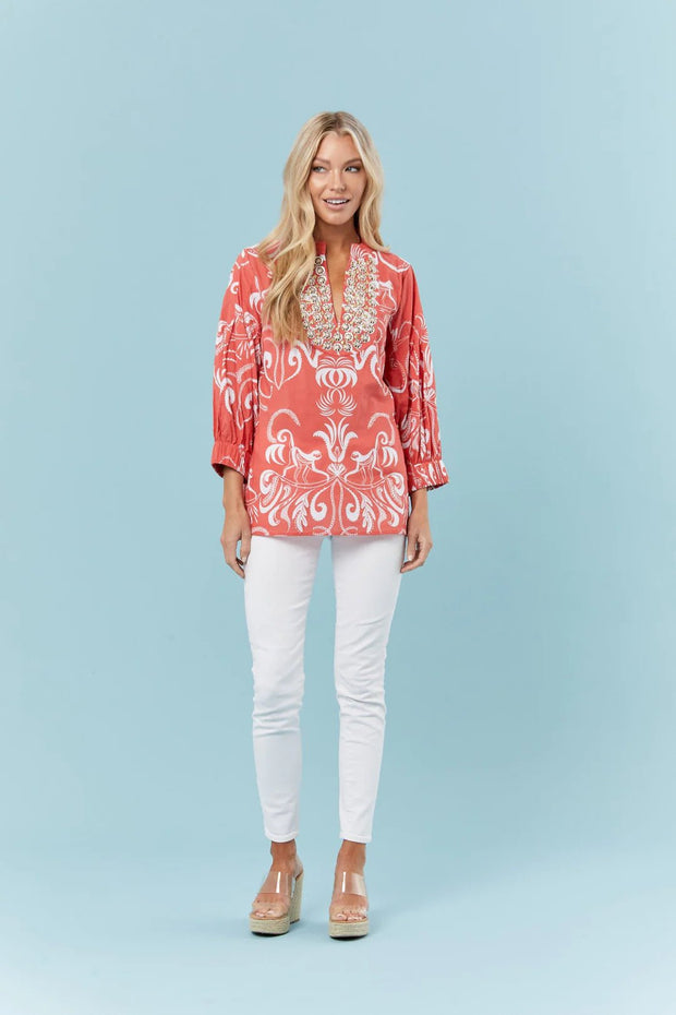 Sheridan French Tops Sheridan French | Olive Tunic in Coral Monkey
