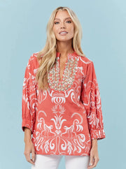 Sheridan French Tops Sheridan French | Olive Tunic in Coral Monkey