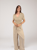 Solange Top Crochet Polo Shirt in Champagne
