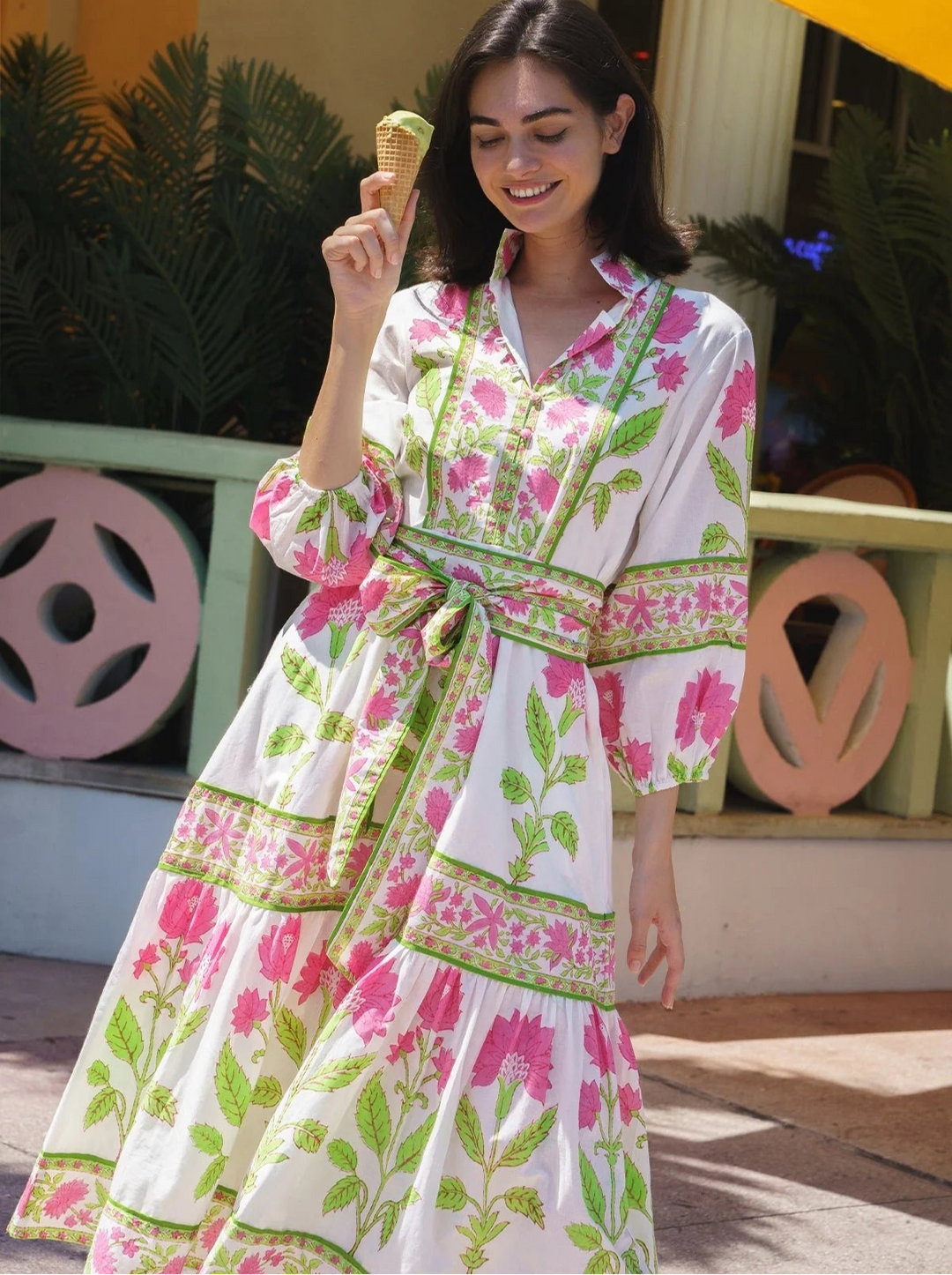 Sue Sartor Dress Flounce Dress in Watermelon Dahlia