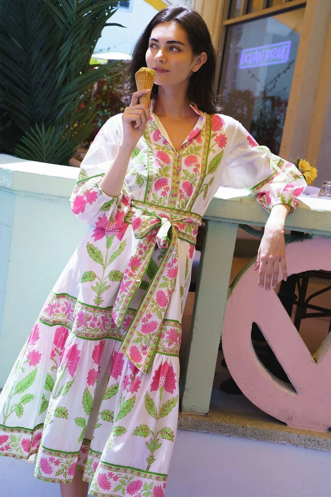 Sue Sartor Dress Flounce Dress in Watermelon Dahlia