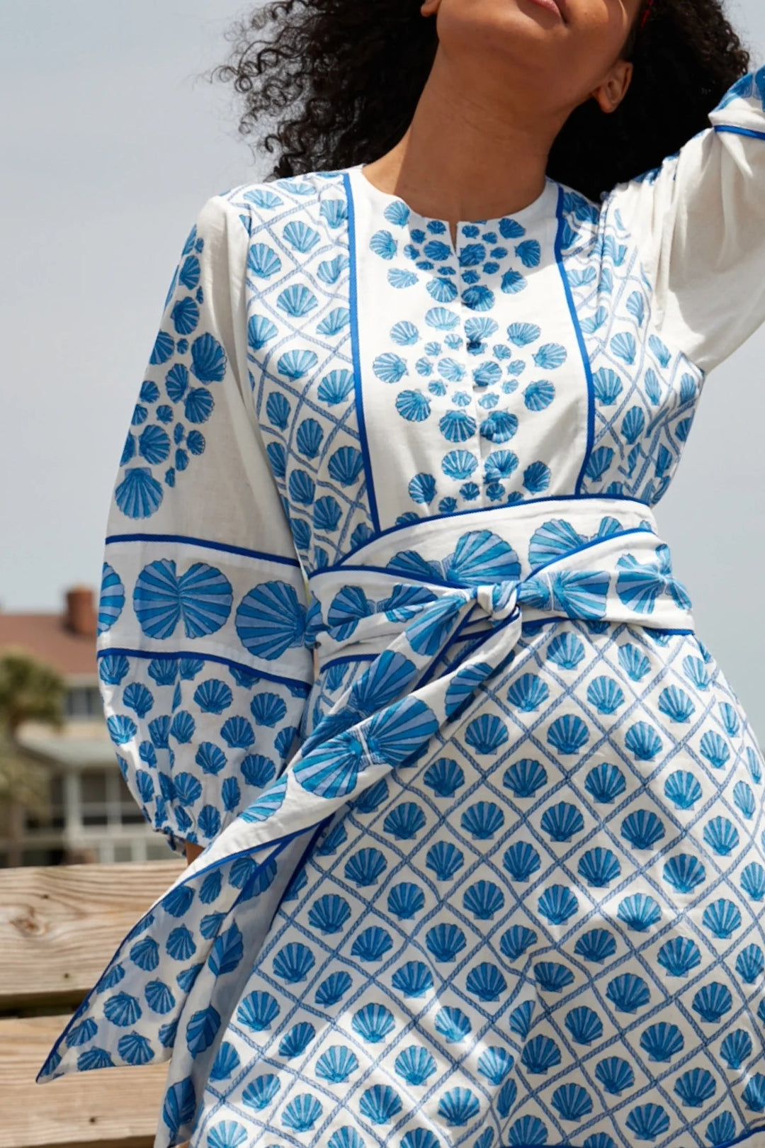 Sue Sartor Dress Jewel Neck Flounce Mini in Royal Blue / Periwinkle Scallop Shell