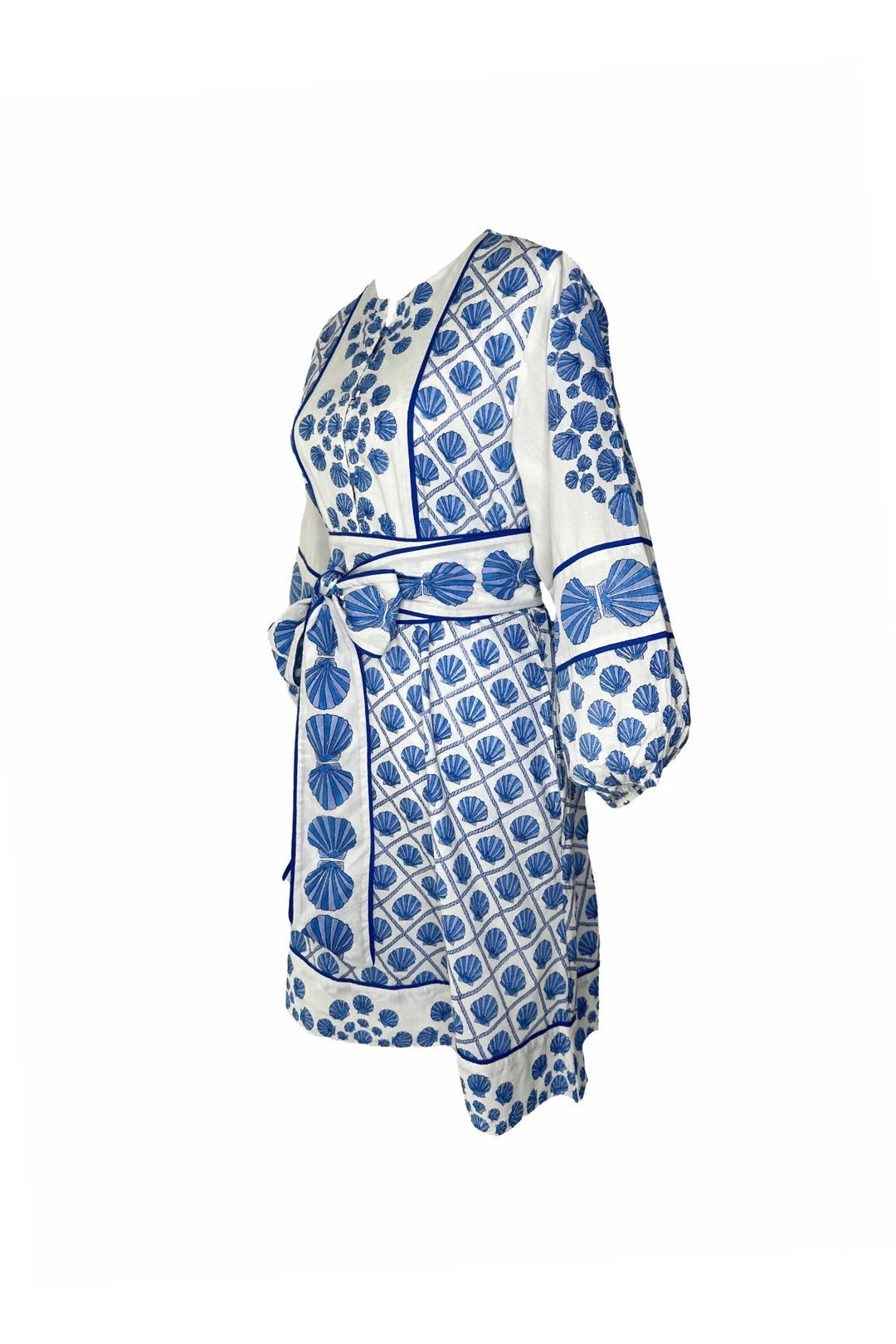 Sue Sartor Dress Jewel Neck Flounce Mini in Royal Blue / Periwinkle Scallop Shell