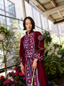 Sue Sartor Dress Marrakech Kaftan in Burgundy/Foxglove Embroidery