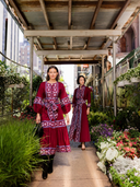Sue Sartor Dress Marrakech Kaftan in Burgundy/Foxglove Embroidery