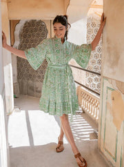 Sue Sartor Dress Medium / Green Sue Sartor | Hamilton Kaftan Shorty in Basil & Cardamom