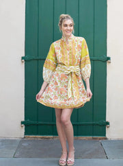 Sue Sartor Dress Medium / Yellow Sue Sartor | Flounce Shorty in Pear / Melon Iris Daisy Frieze