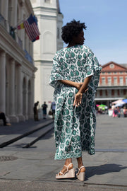 Sue Sartor Dress One Size / Green Sue Sartor | Square Neck Beach Kaftan in Teal Coastal Ikat