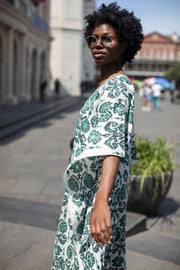 Sue Sartor Dress One Size / Green Sue Sartor | Square Neck Beach Kaftan in Teal Coastal Ikat