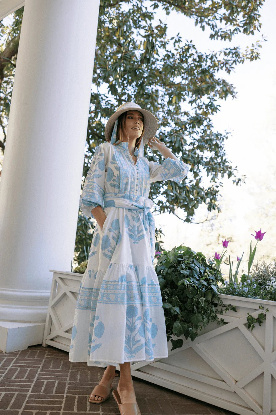 Sue Sartor Dress Paloma Flounce Dress in Baby Blue Marigold