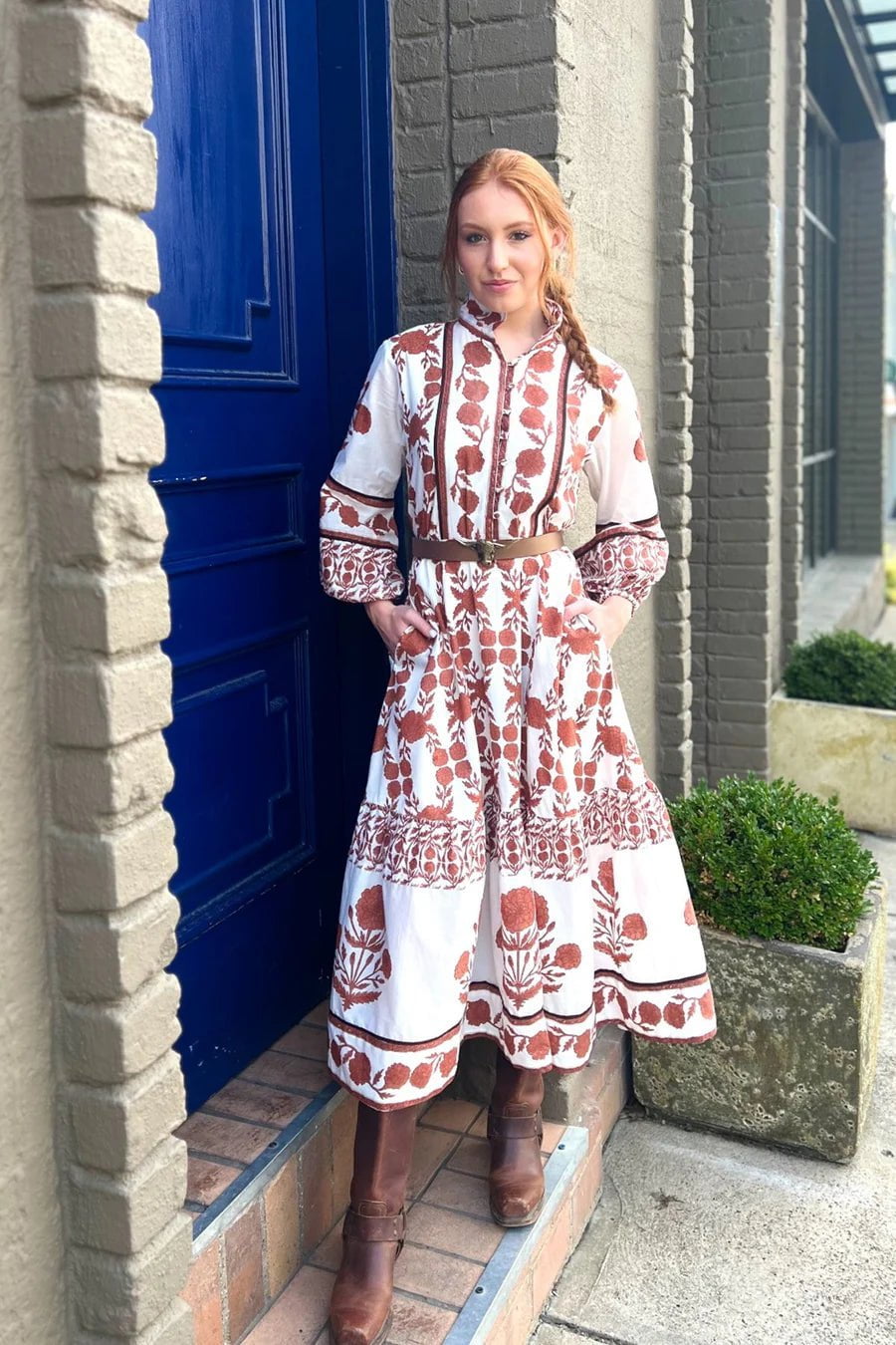 Sue Sartor Dress Paloma Flounce Dress in Burnt Orange Marigold