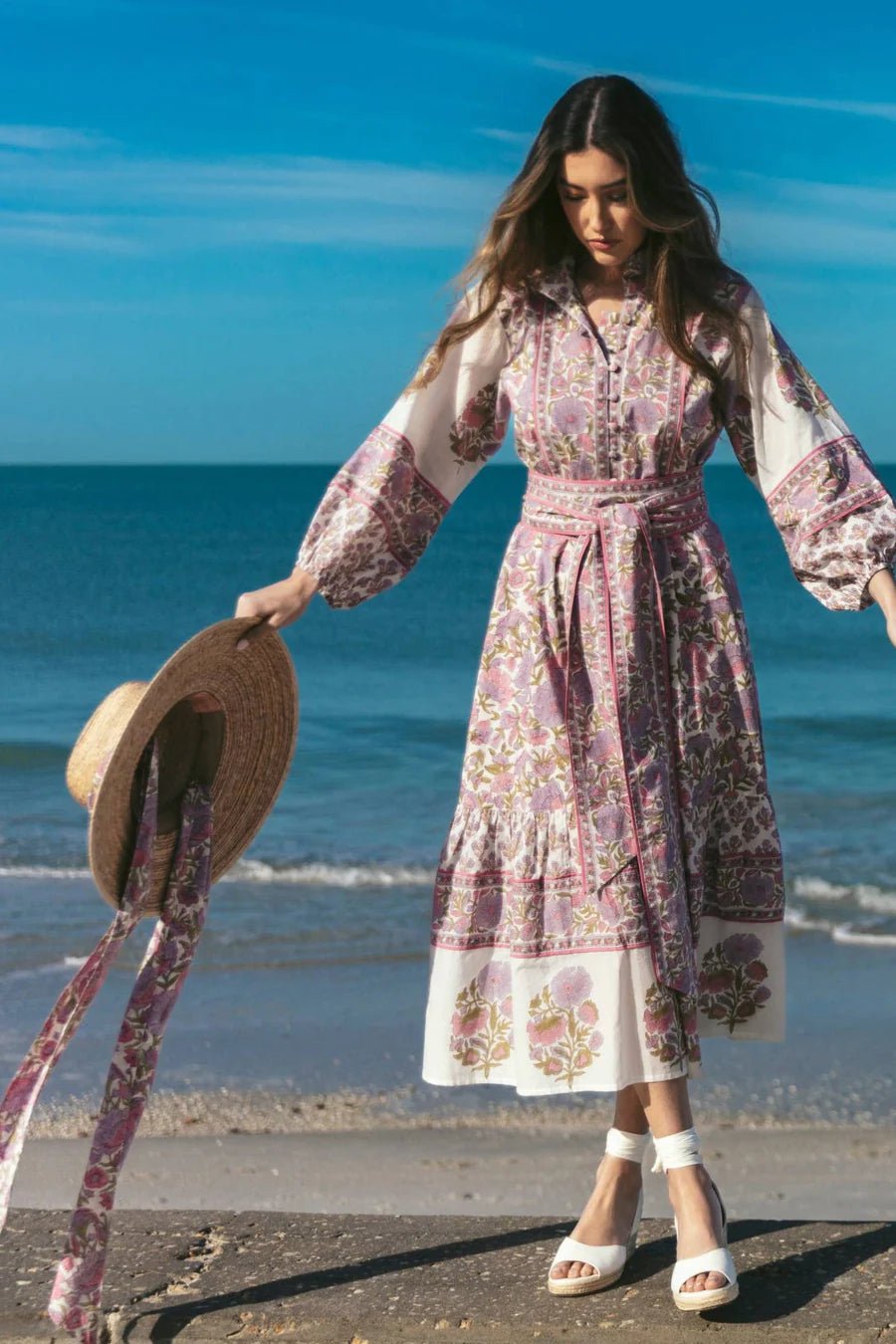 Sue Sartor Dress Paloma Flounce Dress in Lavender / Pink Vintage Poppy