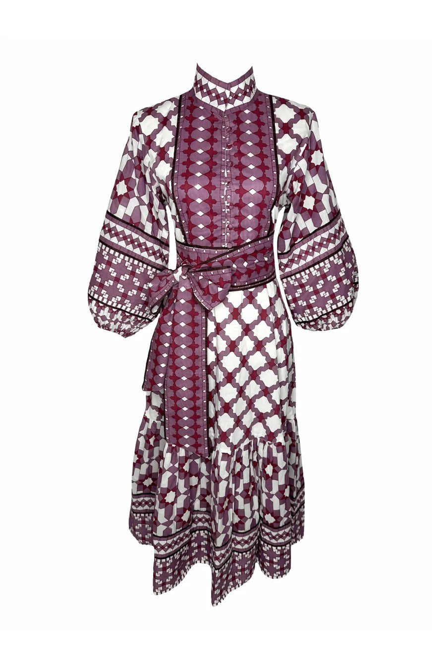 Paloma Flounce Dress in Plum & Burgundy Mosaic X-Small / Purple Paloma Flounce Dress in Plum & Burgundy Mosaic X-Small / Purple