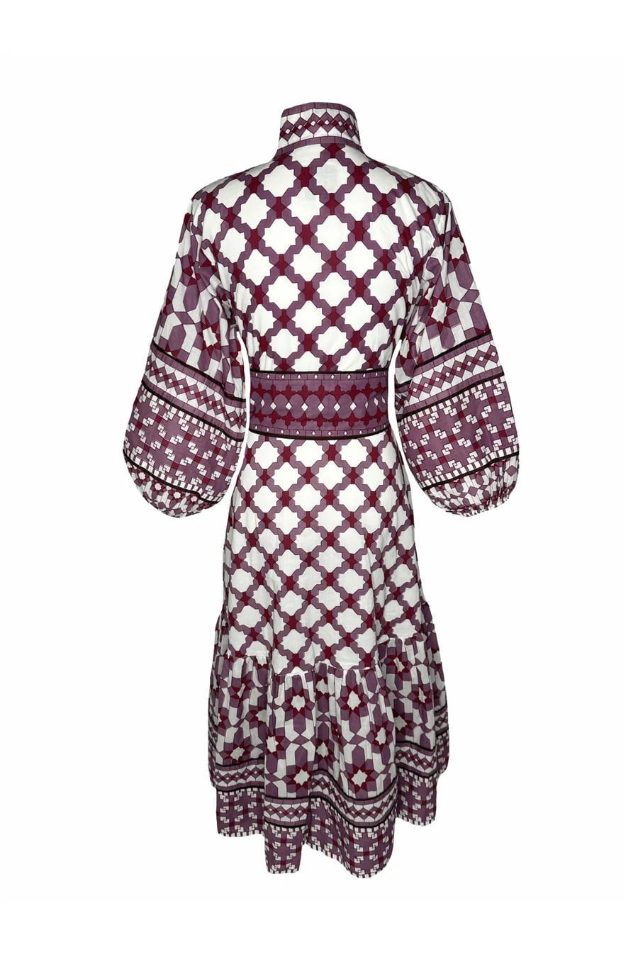 Sue Sartor Dress Paloma Flounce Dress in Plum & Burgundy Mosaic