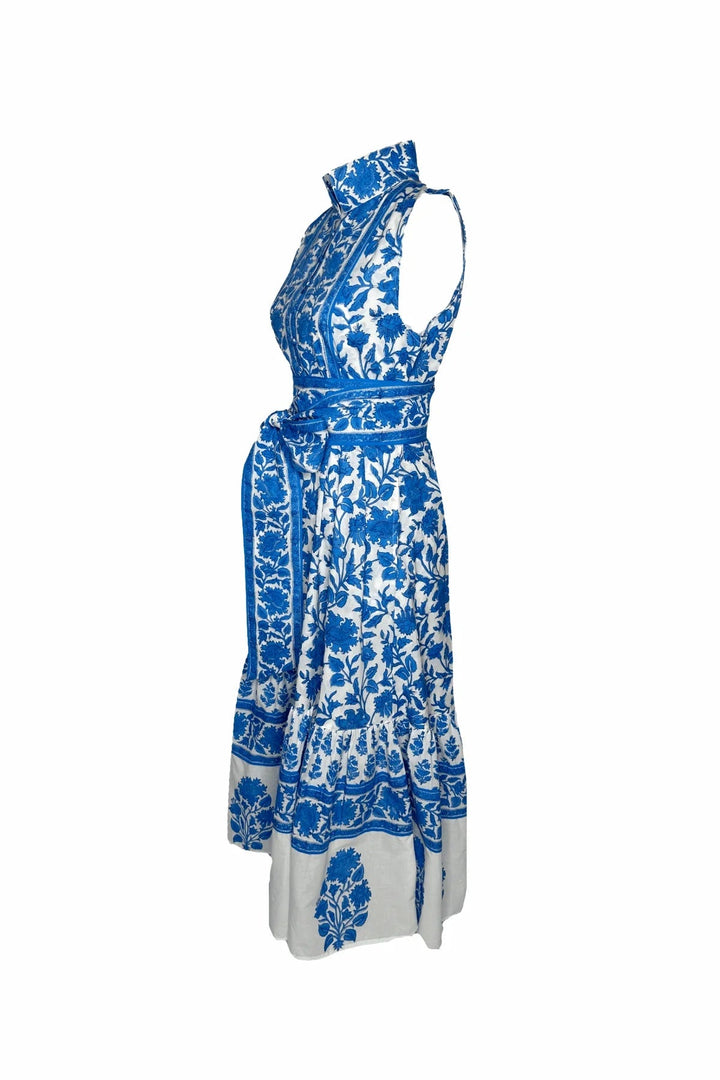 Sue Sartor Dress Sleeveless Flounce in Capri Blue Vintage Lily