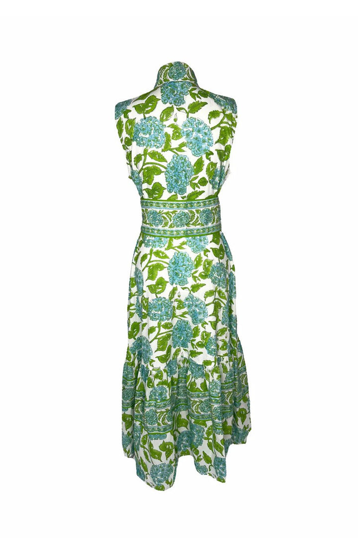 Sue Sartor Dress Sleeveless Flounce in Pool / Green Hydrangea