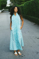 SUE SARTOR Dress Sleeveless Marrakech Kaftan | Cote D'Azure Blue Coral