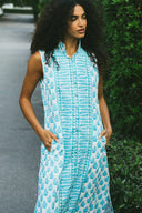 SUE SARTOR Dress Sleeveless Marrakech Kaftan | Cote D'Azure Blue Coral