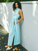 SUE SARTOR Dress Sleeveless Marrakech Kaftan | Cote D'Azure Blue Coral