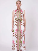 SUE SARTOR Dress Sleeveless Marrakech Kaftan | Pink/Peridot Dahlia