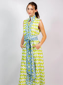 SUE SARTOR Dress Sleeveless Marrakech Kaftan | Sky/Kiwi Ikat