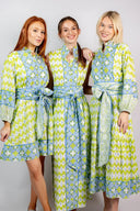 SUE SARTOR Dress Sleeveless Marrakech Kaftan | Sky/Kiwi Ikat