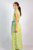 SUE SARTOR Dress Sleeveless Marrakech Kaftan | Sky/Kiwi Ikat