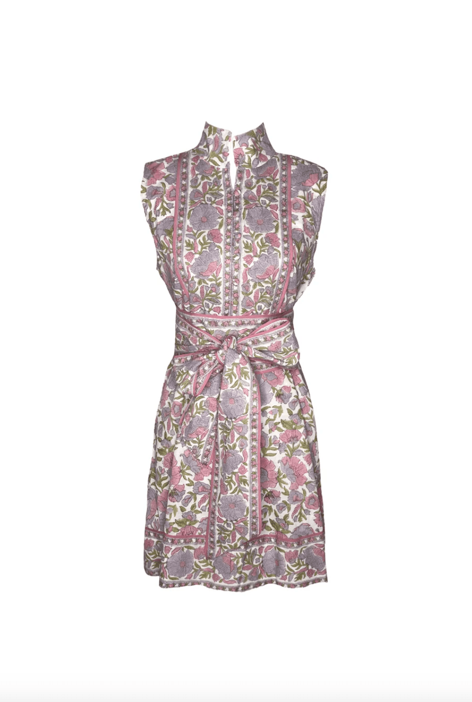 Sue Sartor Dress Sleeveless Mini Flounce in Lavender / Pink Vintage Poppy