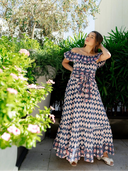 Sue Sartor Dress Sleevless Marais Maxi in Bubble / Navy Ikat