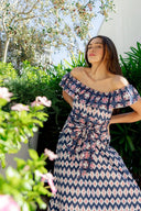 Sue Sartor Dress Sleevless Marais Maxi in Bubble / Navy Ikat