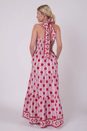 SUE SARTOR Dress Smocked Halter Dress | Red/Blush Cosmos