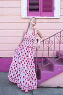 SUE SARTOR Dress Smocked Halter Dress | Red/Blush Cosmos