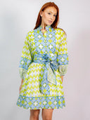 SUE SARTOR Dress SUE SARTOR Flounce Shorty | Sky/Kiwi Ikat