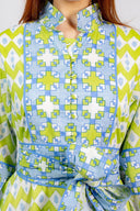SUE SARTOR Dress SUE SARTOR Flounce Shorty | Sky/Kiwi Ikat